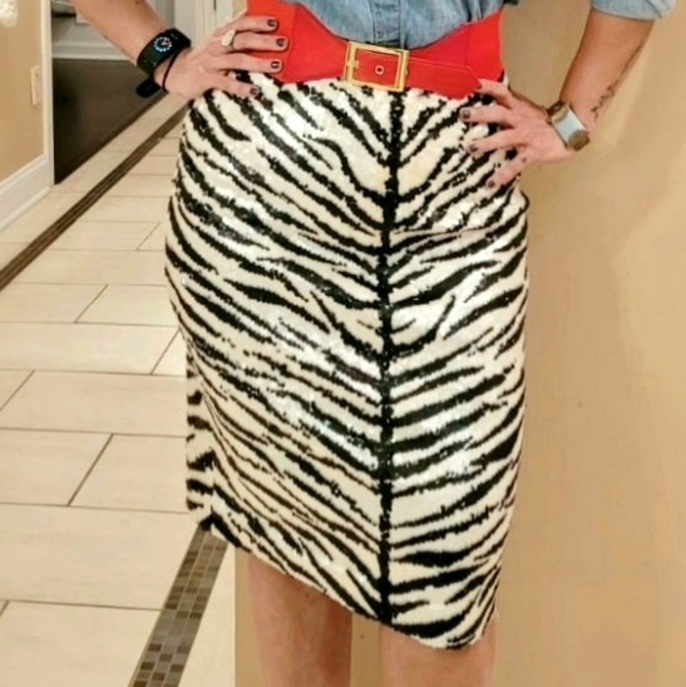 Carmen Marc Valvo sequin zebra skirt